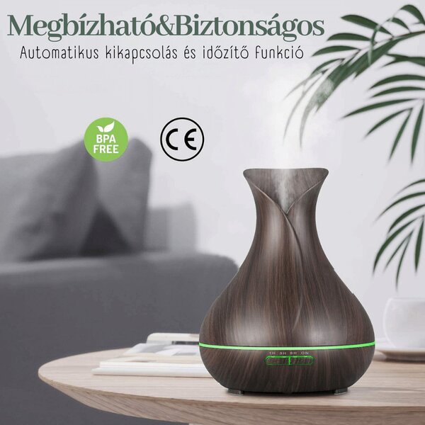 Váza formájú ultrahangos aromaterápiás diffúzor - Sötét fa