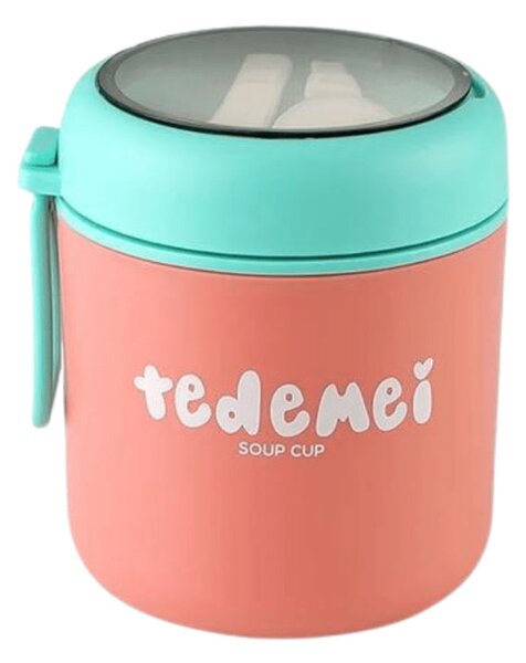 Tedemei kiömlésgátló ételhordó, összecsukható kanállal 530 ml - Pink/zöld