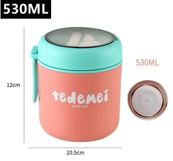 Tedemei kiömlésgátló ételhordó, összecsukható kanállal 530 ml - Pink/zöld