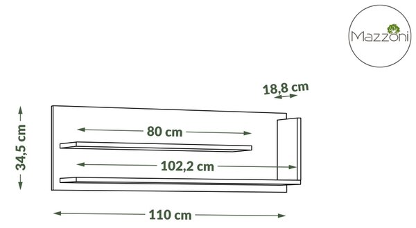 Mazzoni FOLK PW-110 fali polc Fehér Matt + Millenium Beton - MODERN NAPPALIBA/SZOBÁBA