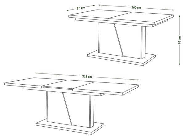 Mazzoni NOBLE NOIR Fehér Matt/Antracit (Sötétszürke) - 218 cm-es NYITHATÓ ASZTAL!
