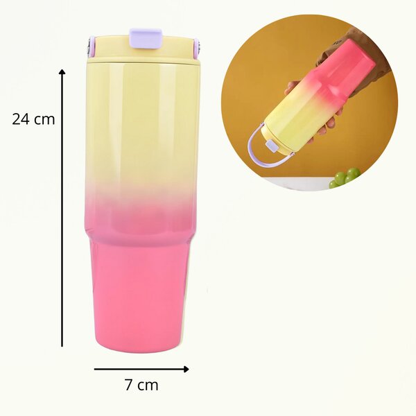 Színátmenetes thumbler, utazópohár 820 ml - Sárga/pink