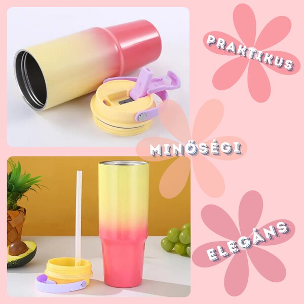 Színátmenetes thumbler, utazópohár 820 ml - Sárga/pink