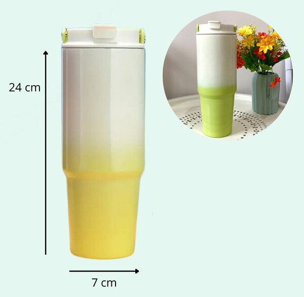 Színátmenetes thumbler, utazópohár 820 ml - Fehér/sárga