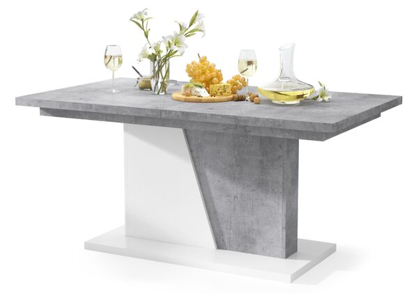 Mazzoni NOBLE NOIR Millenium Beton/Fehér Matt - 218 cm-es NYITHATÓ ASZTAL!