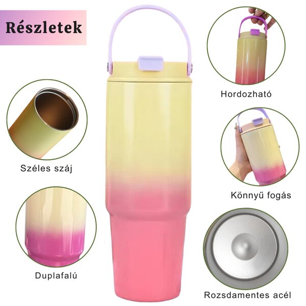 Színátmenetes thumbler, utazópohár 820 ml - Sárga/pink
