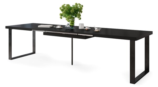 Mazzoni AVELLA Fekete Matt - LOFT STÍLUSÚ 310 cm-re BŐVÍTHETŐ ASZTAL NAPPALIBA/ÉTKEZŐBE!