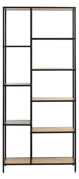 Fekete-natúr színű könyvespolc tölgyfa dekorral 80x180x35 cm Altino – Unique Furniture