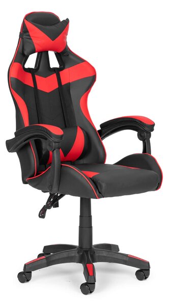 ModernHome Gamer szék dönthető háttámlával, nyak- és derékpárnával - piros-fekete