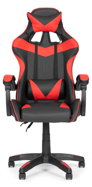ModernHome Gamer szék dönthető háttámlával, nyak- és derékpárnával - piros-fekete