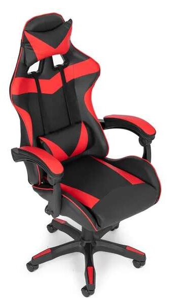 ModernHome Gamer szék dönthető háttámlával, nyak- és derékpárnával - piros-fekete