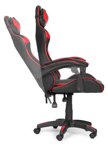 ModernHome Gamer szék dönthető háttámlával, nyak- és derékpárnával - piros-fekete