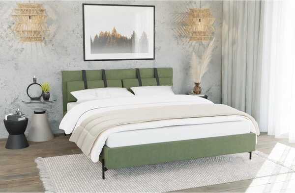 Zöld kárpitozott franciaágy ágyráccsal 180x200 cm Tulsa – Ropez