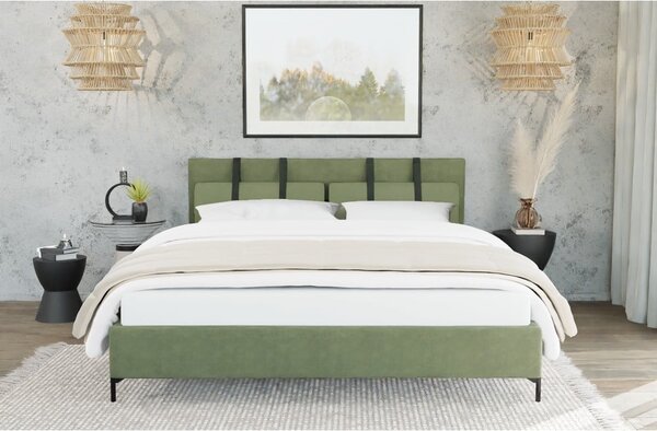 Zöld kárpitozott franciaágy ágyráccsal 180x200 cm Tulsa – Ropez