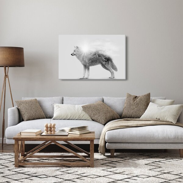 Kép - Vad tájat tükröző sarkvidéki farkas, fekete-fehér (90x60 cm)