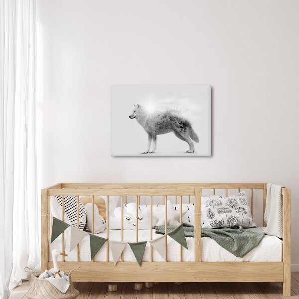 Kép - Vad tájat tükröző sarkvidéki farkas, fekete-fehér (70x50 cm)