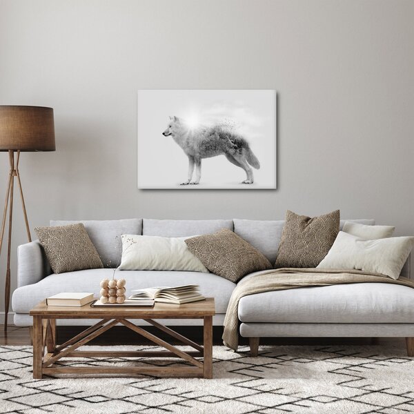Kép - Vad tájat tükröző sarkvidéki farkas, fekete-fehér (70x50 cm)