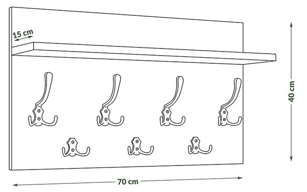 Mazzoni FINLO Égerfa/Fényes Króm akasztók - MODERN FALI FOGAS POLCCAL ELŐSZOBÁBA 90 és 70 cm