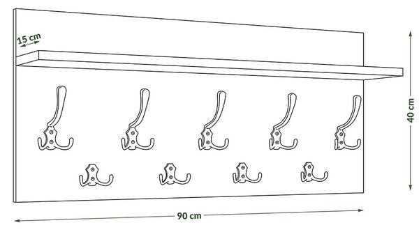 Mazzoni FINLO Égerfa/Fényes Króm akasztók - MODERN FALI FOGAS POLCCAL ELŐSZOBÁBA 90 és 70 cm