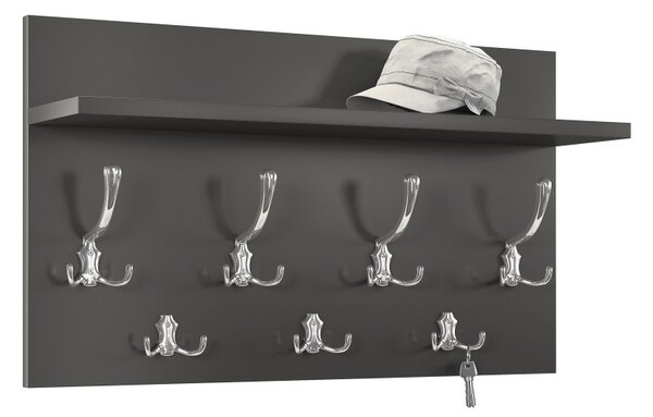 Mazzoni FINLO Antracitszürke (Sötétszürke)/Fényes Króm akasztók - MODERN FALI FOGAS POLCCAL ELŐSZOBÁBA 90 és 70 cm