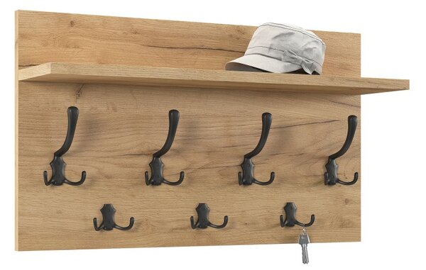 Mazzoni FINLO Arany Tölgy/Fekete Matt akasztók - MODERN FALI FOGAS POLCCAL ELŐSZOBÁBA 90 és 70 cm