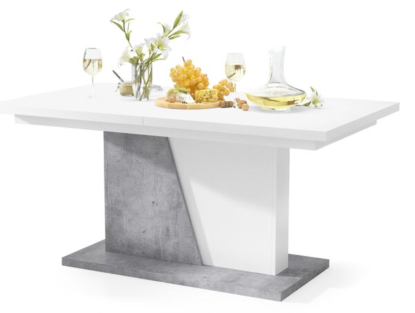 Mazzoni NOBLE NOIR Fehér Matt/Millenium Beton - 218 cm-es NYITHATÓ ASZTAL!