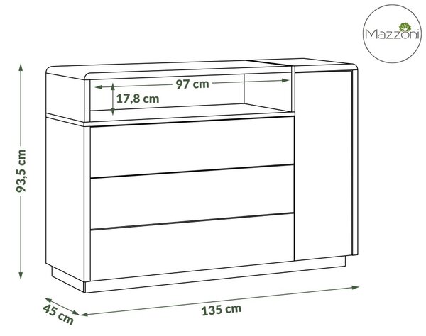 Mazzoni FOLK K-135 komód Antracitszürke (Sötétszürke)/Artisan Tölgy - MODERN NAPPALIBA/SZOBÁBA