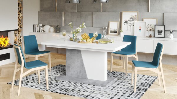 Mazzoni NOBLE NOIR Fehér Matt/Millenium Beton - 218 cm-es NYITHATÓ ASZTAL!