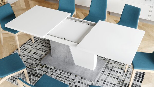 Mazzoni NOBLE NOIR Fehér Matt/Millenium Beton - 218 cm-es NYITHATÓ ASZTAL!