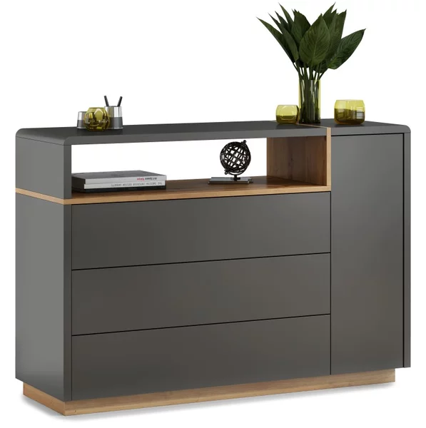 Mazzoni FOLK K-135 komód Antracitszürke (Sötétszürke)/Artisan Tölgy - MODERN NAPPALIBA/SZOBÁBA