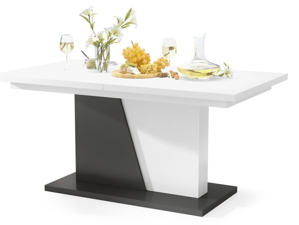 Mazzoni NOBLE NOIR Fehér Matt/Antracit (Sötétszürke) - 218 cm-es NYITHATÓ ASZTAL!