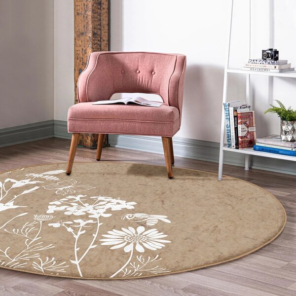 Világosbarna mosható-robotporszívóval tisztítható kerek szőnyeg ø 120 cm Comfort – Mila Home