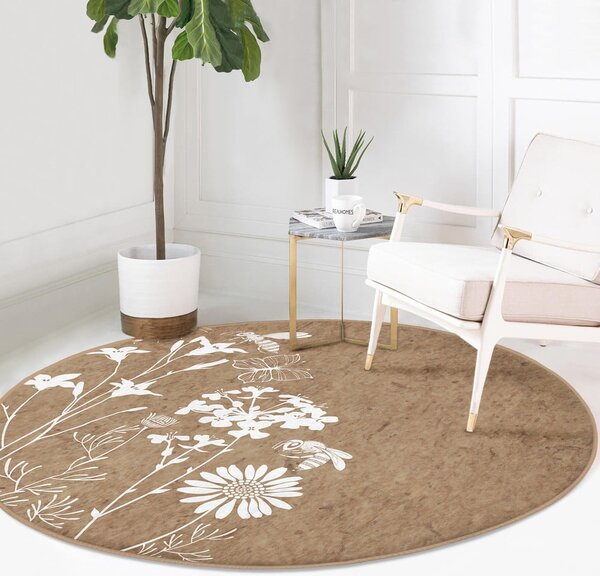 Világosbarna mosható-robotporszívóval tisztítható kerek szőnyeg ø 120 cm Comfort – Mila Home