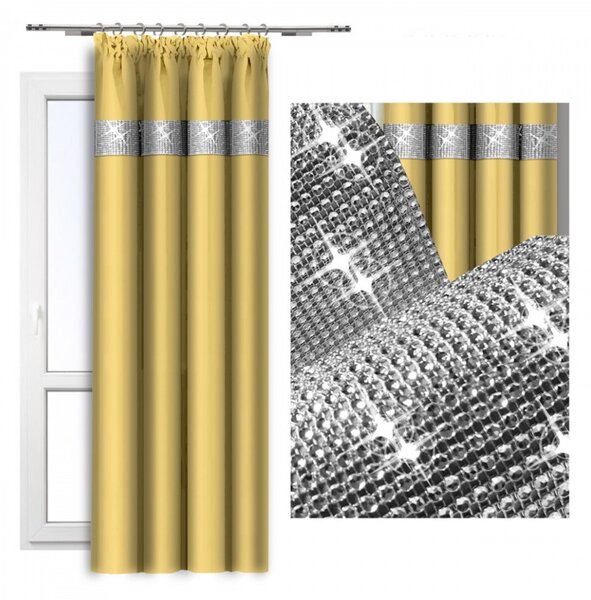 Függöny szalaggal és cirkonokkal 140x250 cm sárga pasztell