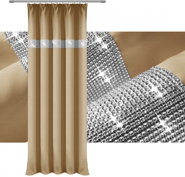 Függöny szalaggal és cirkonokkal 140x250 cm beige