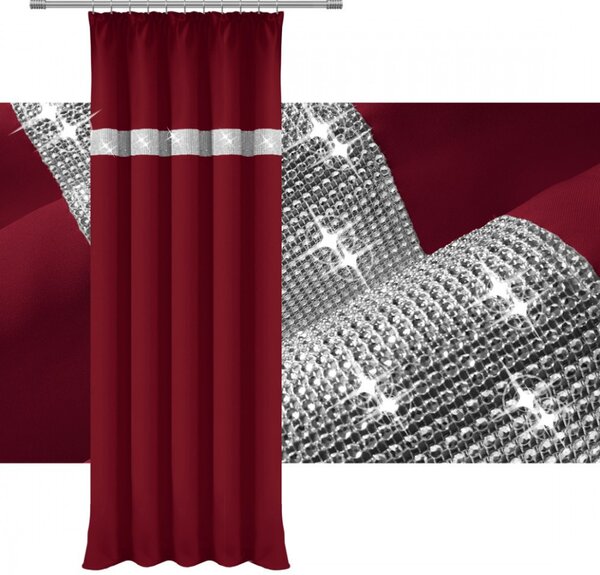 Függöny szalaggal és cirkonokkal 140x250 cm bordeaux