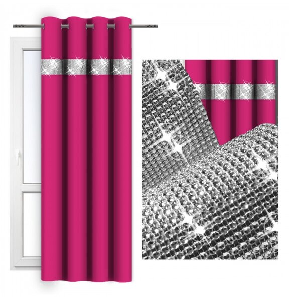 Függöny a gyűrűk cirkóniával 140x250 cm sötét rózsaszín