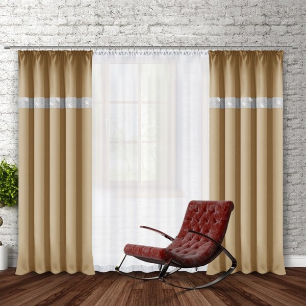 Függöny szalaggal és cirkonokkal 140x250 cm beige