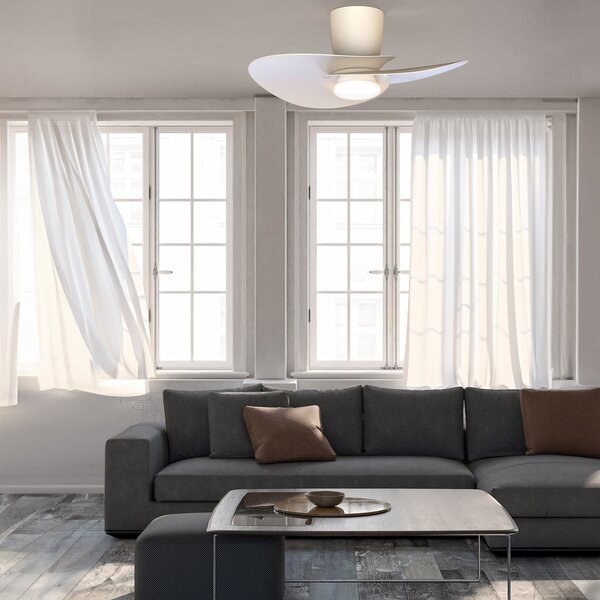 Nenufar fehér DC LED mennyezeti ventilátor, csendes, CCT – Mantra Mantra Iluminación, Nenufar, dimmable, Fehér, Nappali, Alumínium, Modern