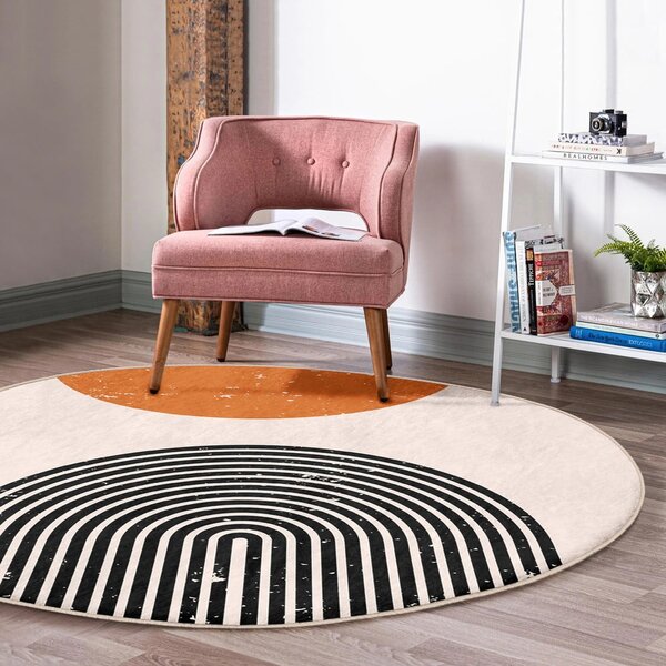 Narancssárga-krémszínű mosható-robotporszívóval tisztítható kerek szőnyeg ø 100 cm Comfort – Mila Home