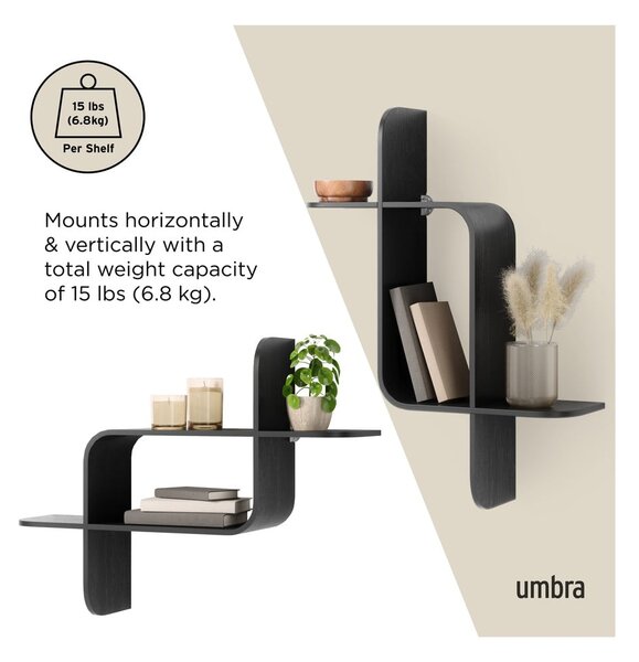 Fekete többszintes kaucsukfa fali polc 62 cm Montage – Umbra