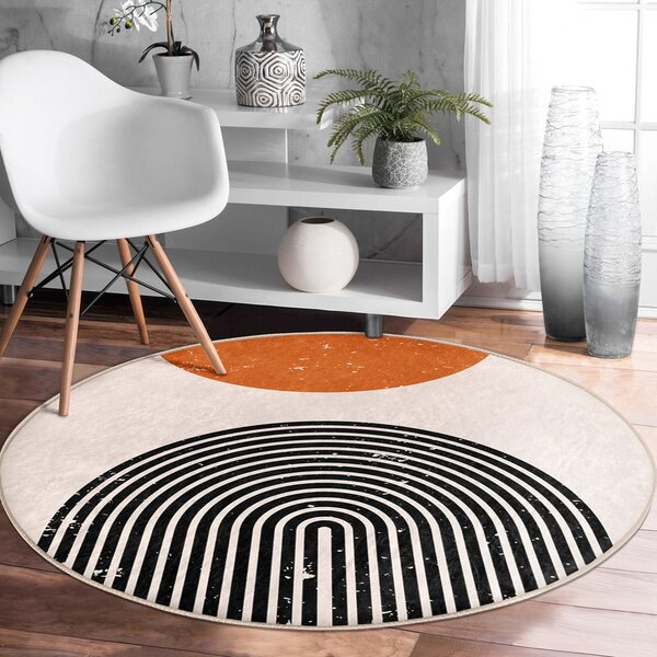 Narancssárga-krémszínű mosható-robotporszívóval tisztítható kerek szőnyeg ø 100 cm Comfort – Mila Home