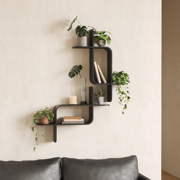 Fekete többszintes kaucsukfa fali polc 62 cm Montage – Umbra