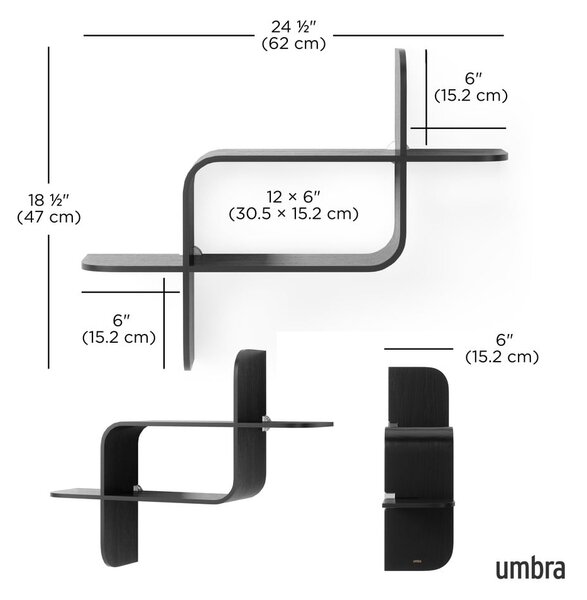 Fekete többszintes kaucsukfa fali polc 62 cm Montage – Umbra