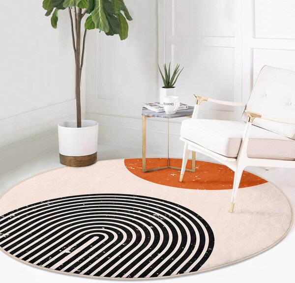 Narancssárga-krémszínű mosható-robotporszívóval tisztítható kerek szőnyeg ø 100 cm Comfort – Mila Home