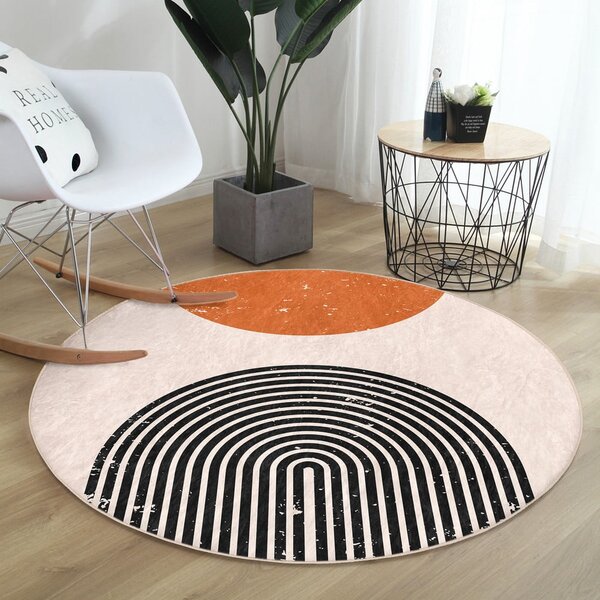 Narancssárga-krémszínű mosható-robotporszívóval tisztítható kerek szőnyeg ø 100 cm Comfort – Mila Home