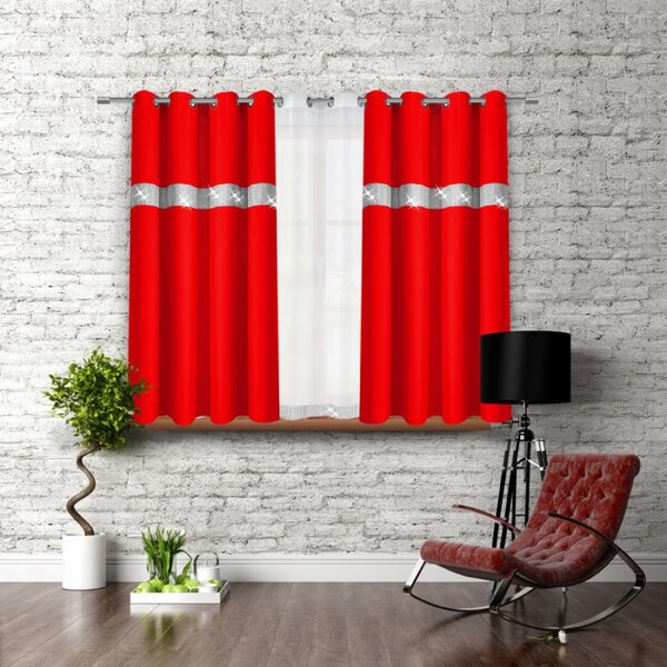 Függöny a gyűrűk cirkóniával 140x160 cm piros