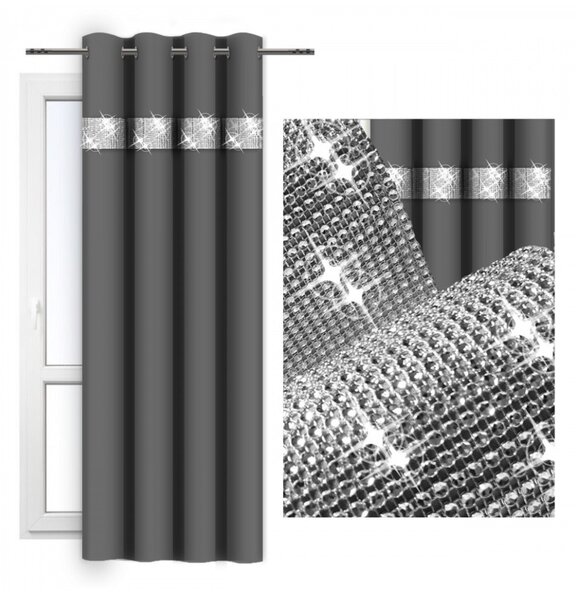 Függöny a gyűrűk cirkóniával 140x250 cm sötétszürke