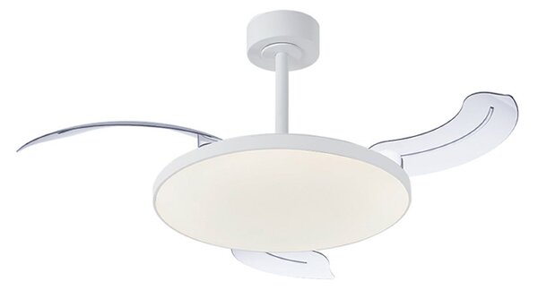 Slim Mini fehér LED-es mennyezeti ventilátor, DC-meghajtású, csendes, CCT – Mantra Iluminación, Slim Mini, dimmable, Fehér, Nappali, Fém, Modern