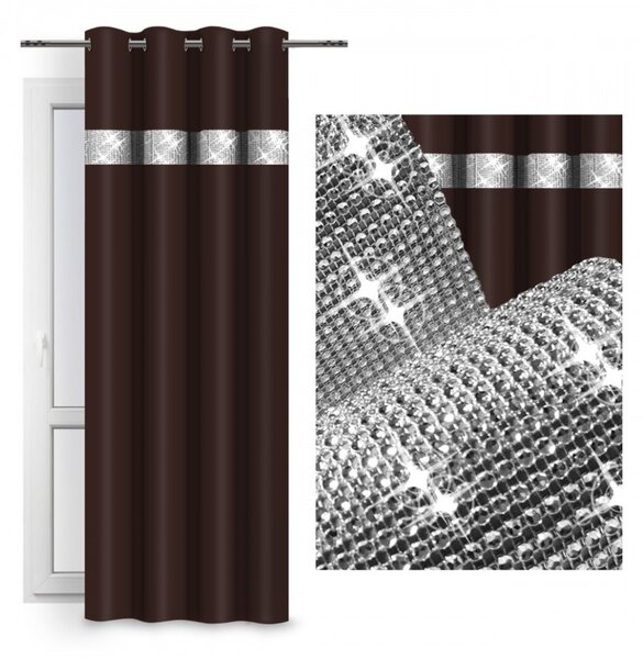 Függöny a gyűrűk cirkóniával 140x250 cm sötétbarna